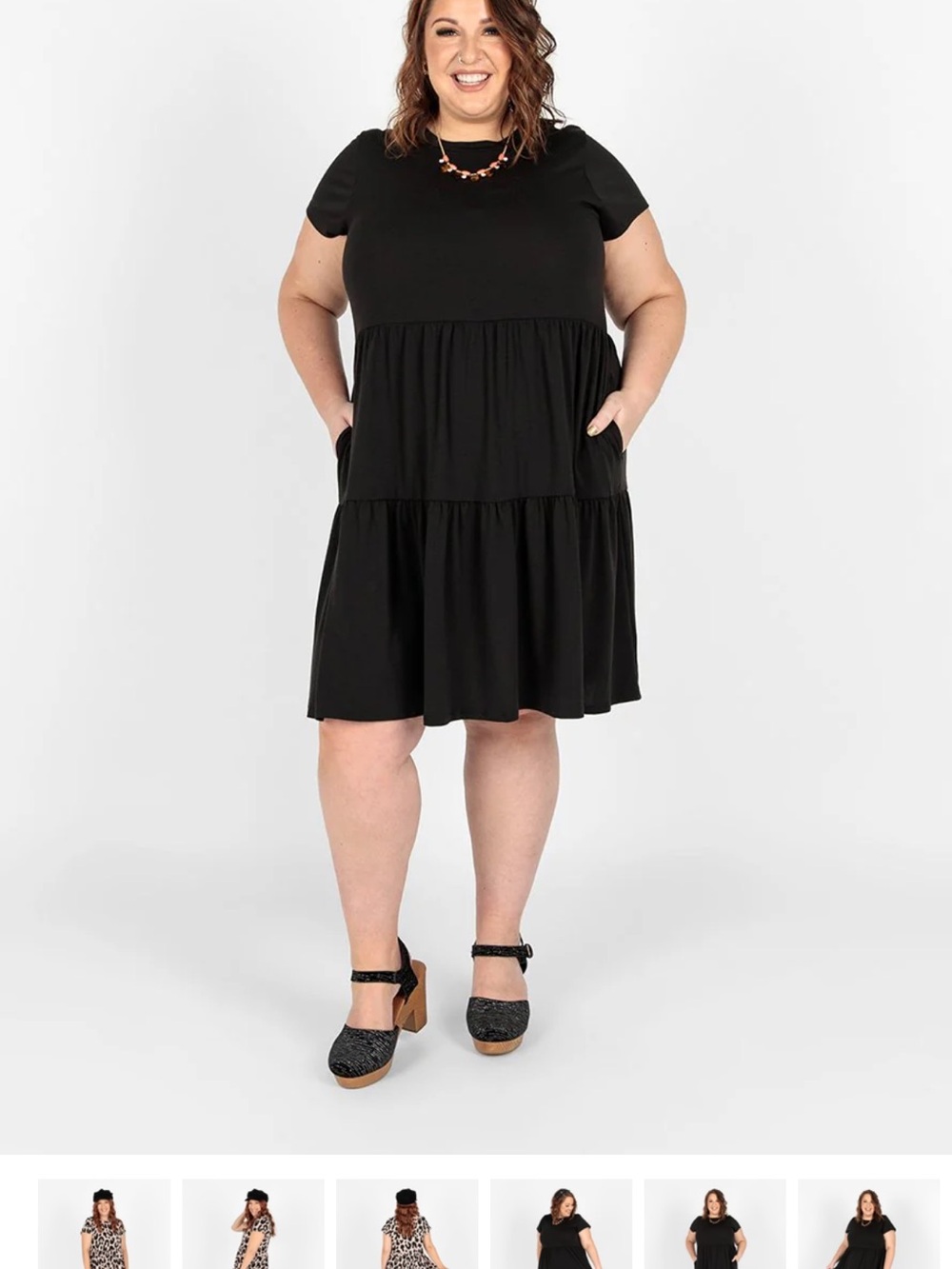 LuLaRoe BLACK Ariel Crepe Tiered Short-Sleeve Midi Dress - Picture 4 of 8